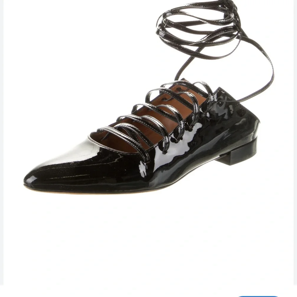 Givenchy Black Patent Leather Lace Up Backless Flat Mule Sandals - Picture 2 of 6